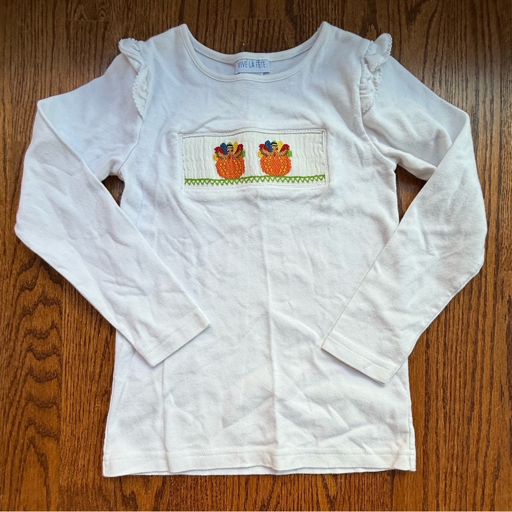 Vive la Fete Smocked Thanksgiving Turkey Fall Top Sz 6